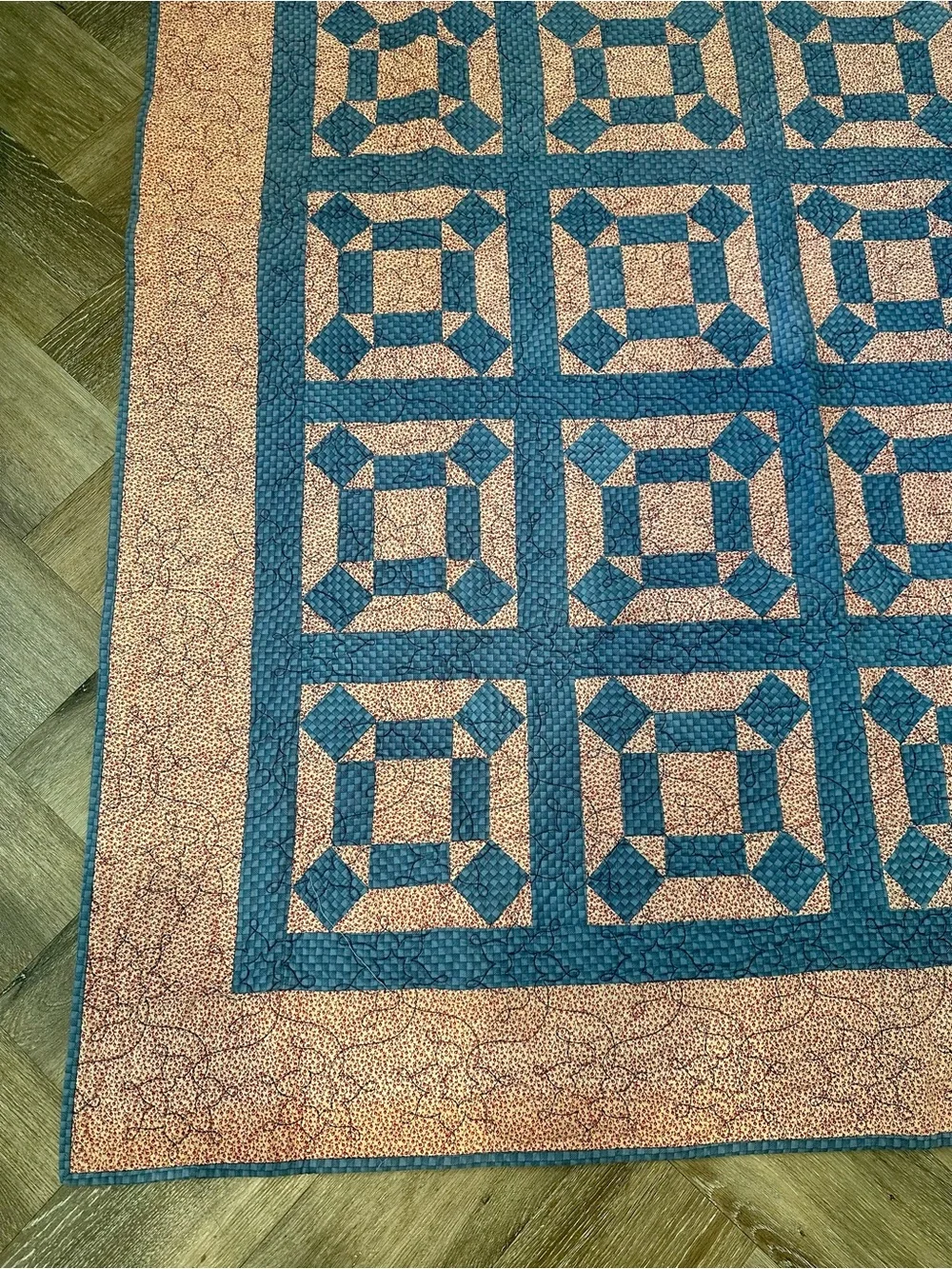 Blue and red Patchwork Quilt -handmade